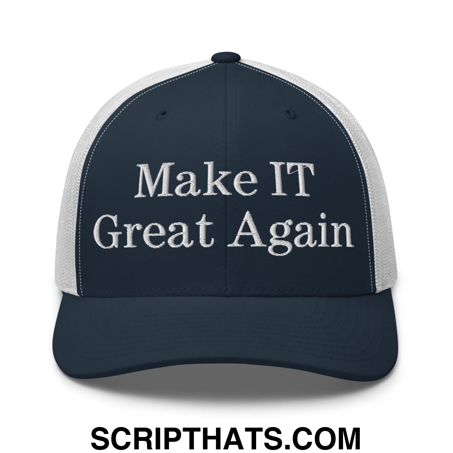 Make IT Great Again Embroidered Mesh Trucker Hat Navy White