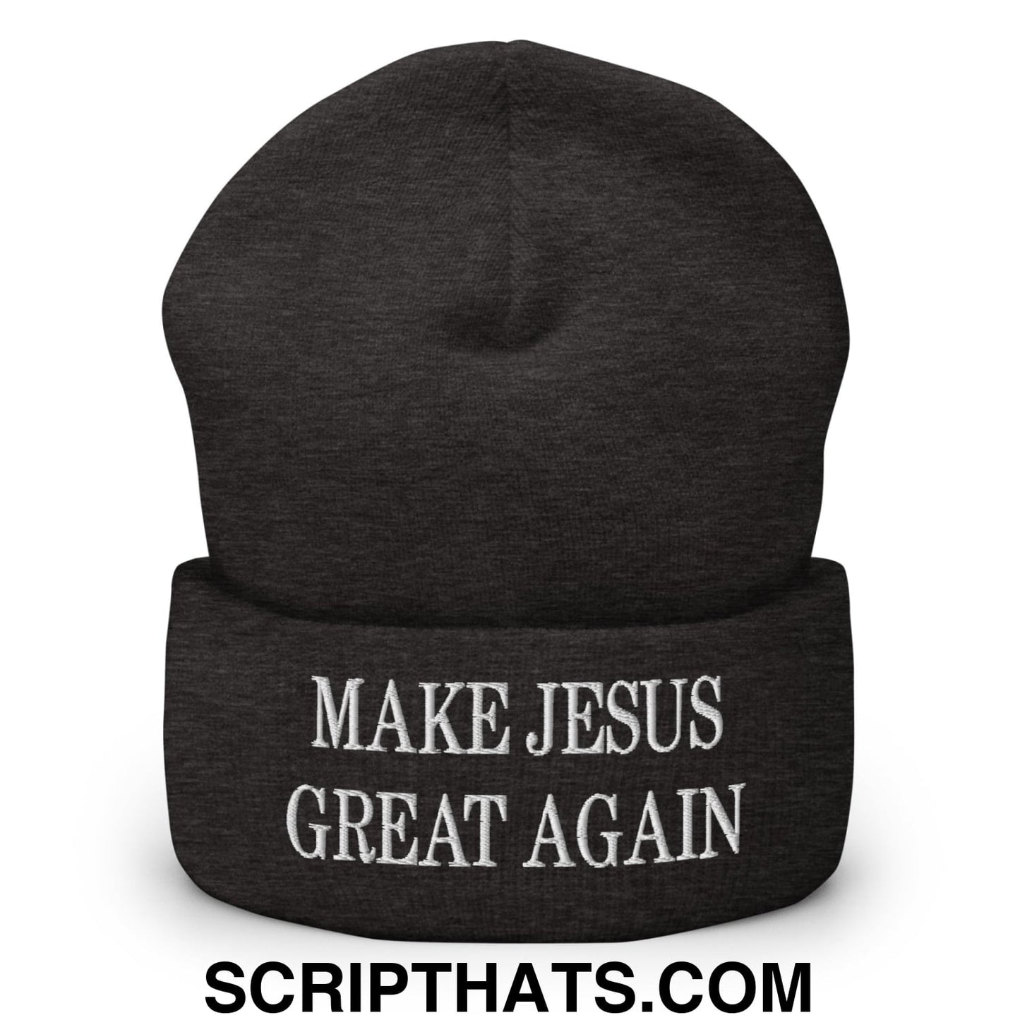 Make Jesus Great Again Embroidered Knit Cuffed Beanie Dark Grey
