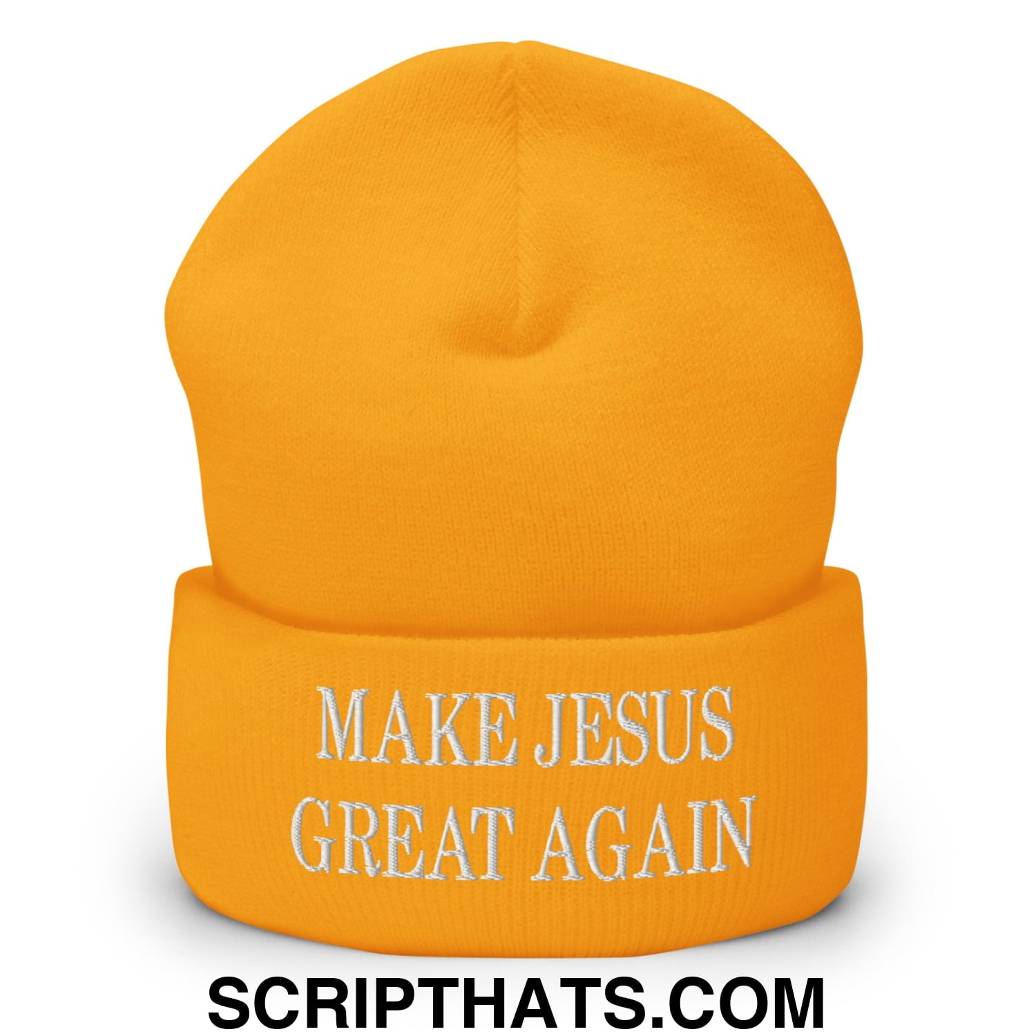 Make Jesus Great Again Embroidered Knit Cuffed Beanie Gold