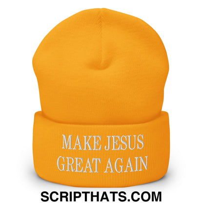 Make Jesus Great Again Embroidered Knit Cuffed Beanie Gold