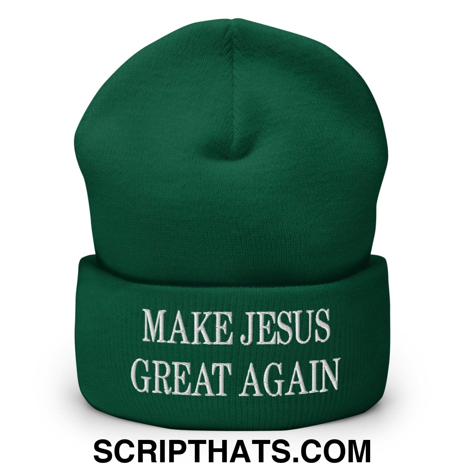 Make Jesus Great Again Embroidered Knit Cuffed Beanie Spruce