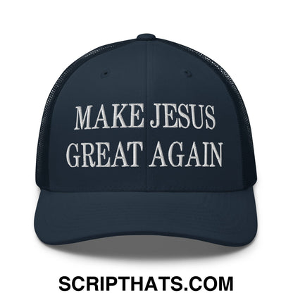 Make Jesus Great Again Embroidered Mesh Trucker Hat Navy