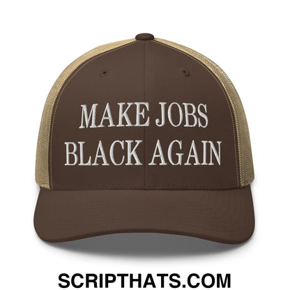 Make Jobs Black Again Embroidered Mesh Trucker Hat Brown Khaki
