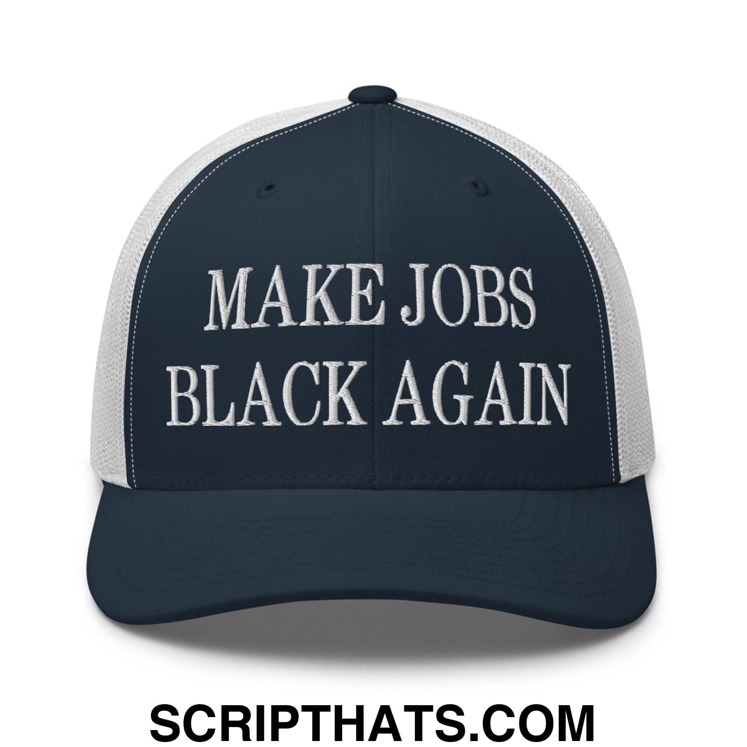 Make Jobs Black Again Embroidered Mesh Trucker Hat Navy White