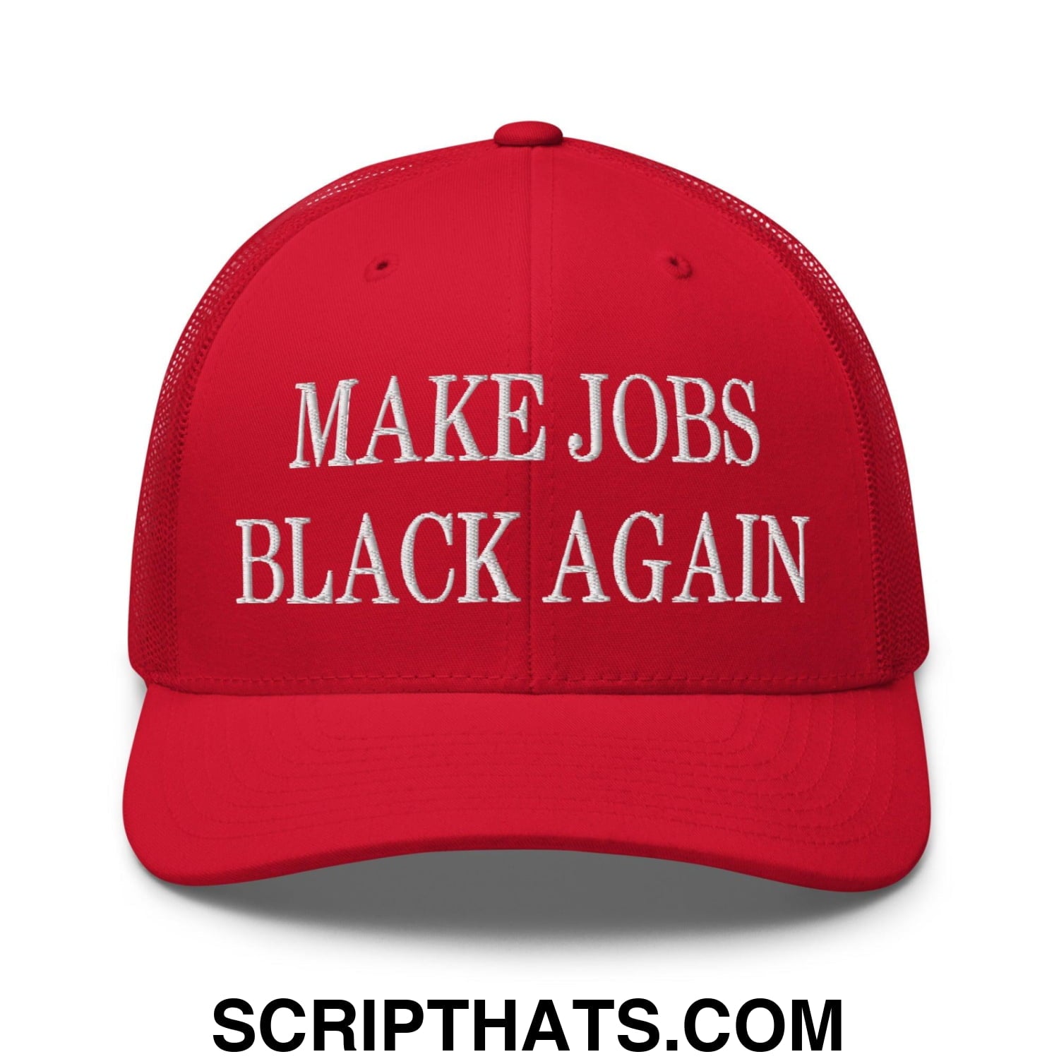 Make Jobs Black Again Embroidered Mesh Trucker Hat Red