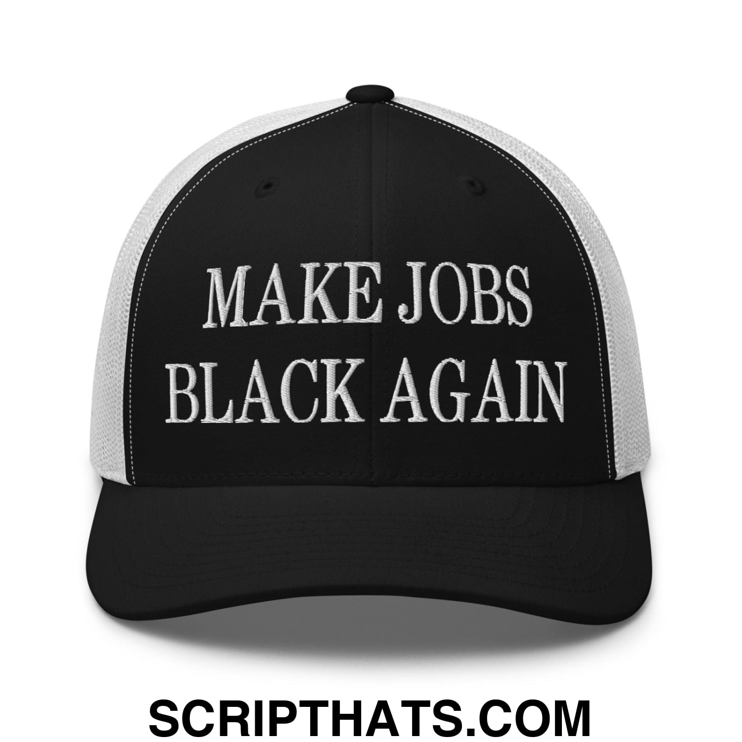 Make Jobs Black Again Embroidered Mesh Trucker Hat Black White