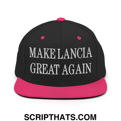 Make Lancia Great Again Embroidered Flat Bill Brim Snapback Hat Black Neon Pink
