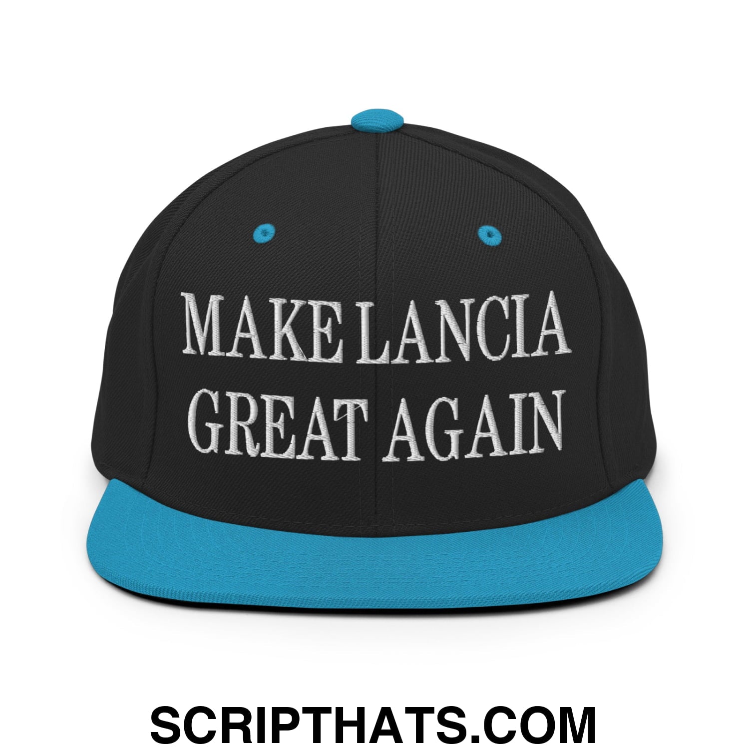 Make Lancia Great Again Embroidered Flat Bill Brim Snapback Hat Black Teal