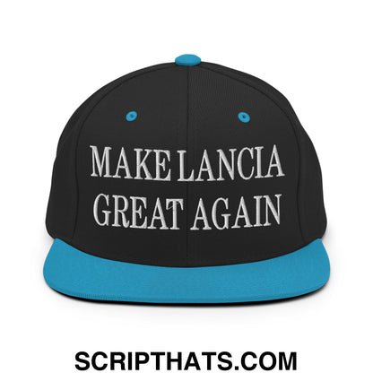 Make Lancia Great Again Embroidered Flat Bill Brim Snapback Hat Black Teal