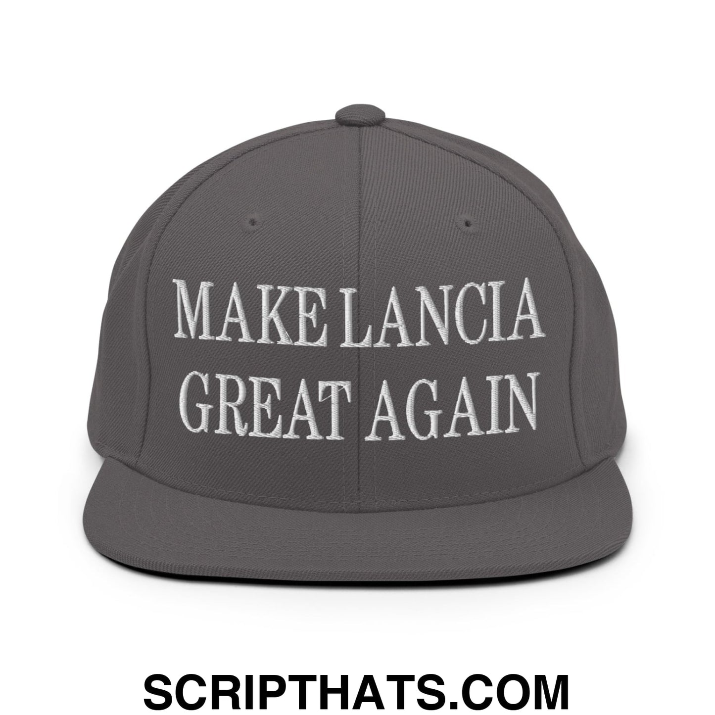 Make Lancia Great Again Embroidered Flat Bill Brim Snapback Hat Dark Grey