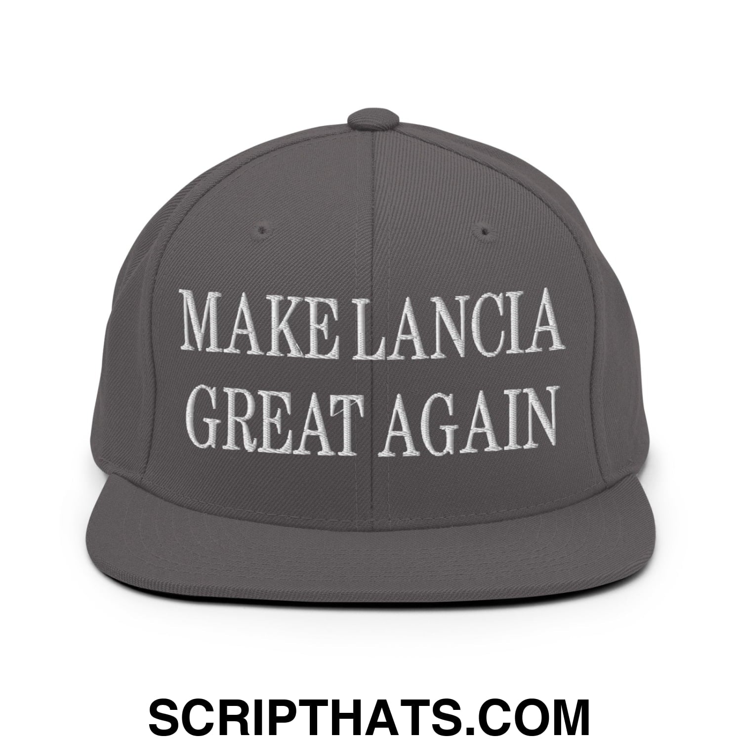 Make Lancia Great Again Embroidered Flat Bill Brim Snapback Hat Dark Grey