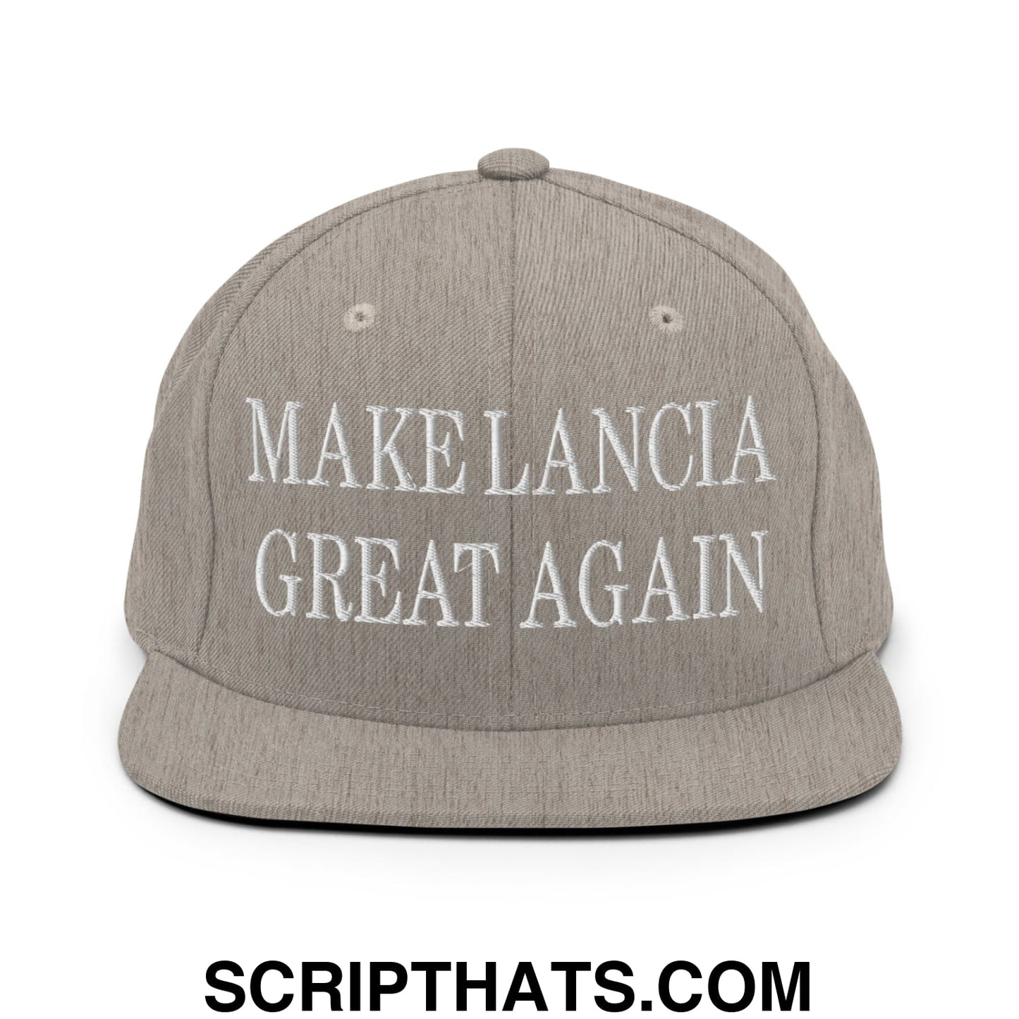 Make Lancia Great Again Embroidered Flat Bill Brim Snapback Hat Heather Grey