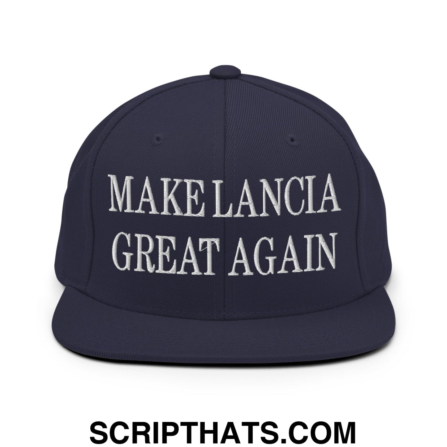 Make Lancia Great Again Embroidered Flat Bill Brim Snapback Hat Navy