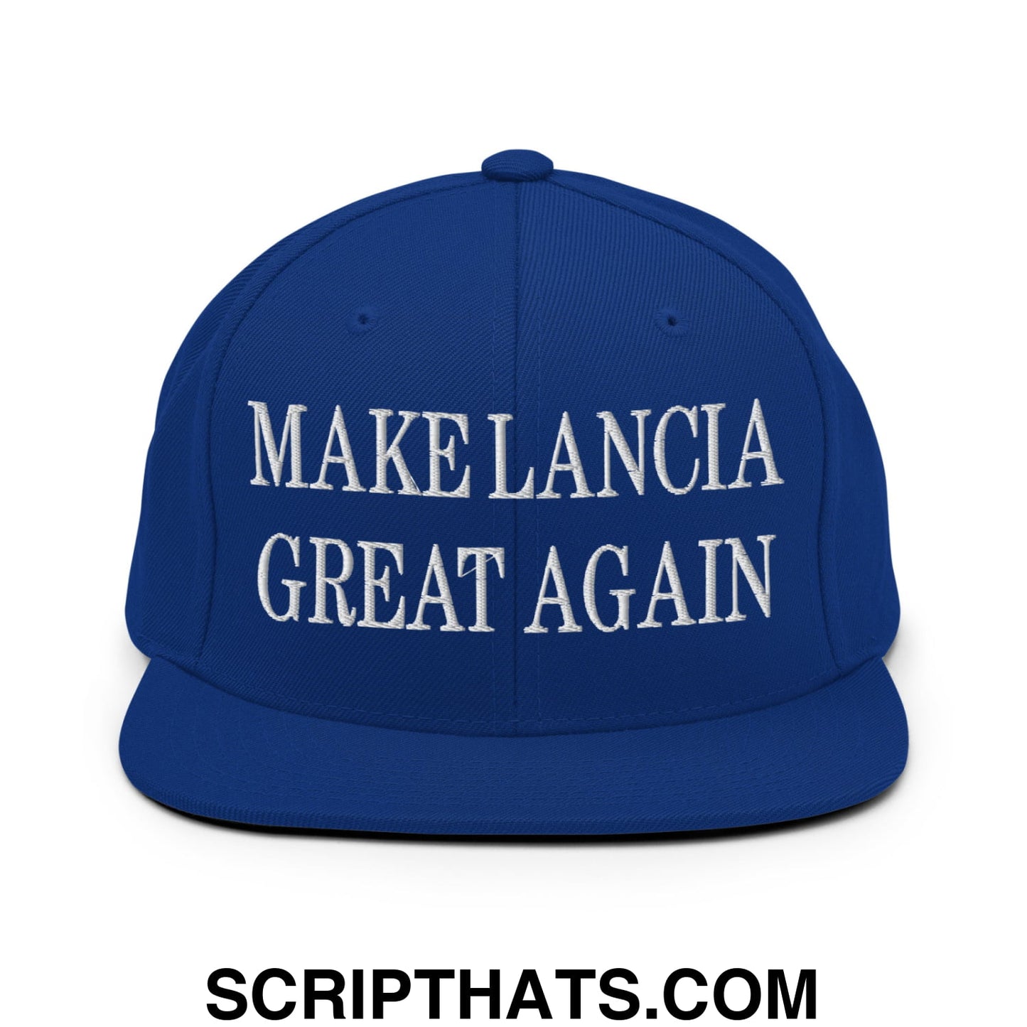 Make Lancia Great Again Embroidered Flat Bill Brim Snapback Hat Royal Blue