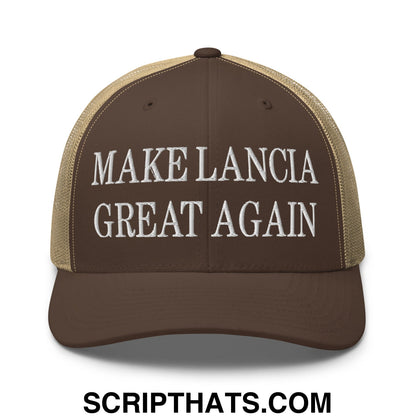 Make Lancia Great Again Embroidered Mesh Trucker Hat Brown Khaki