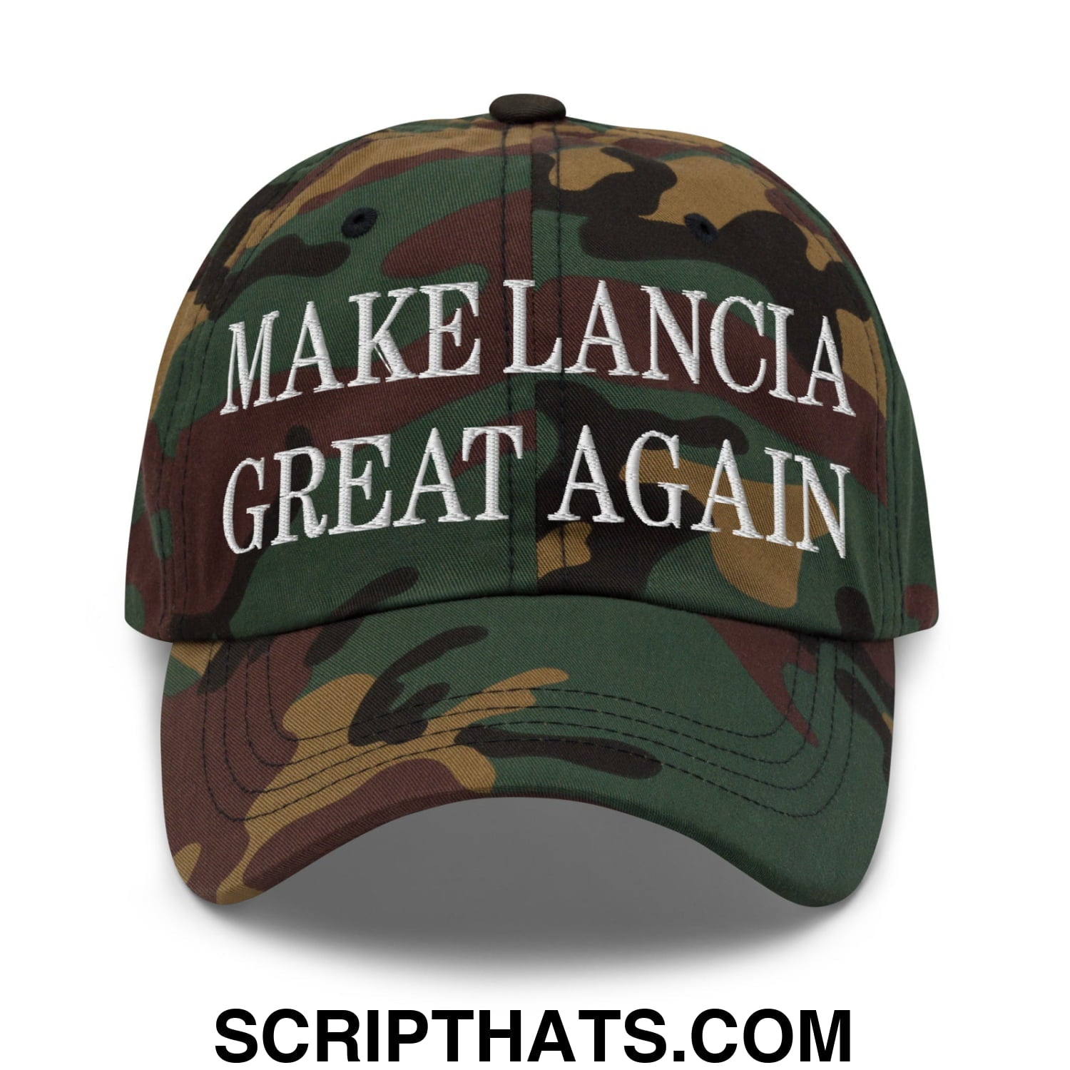Make Lancia Great Again Embroidered Unstructured Dad Hat Green Camo
