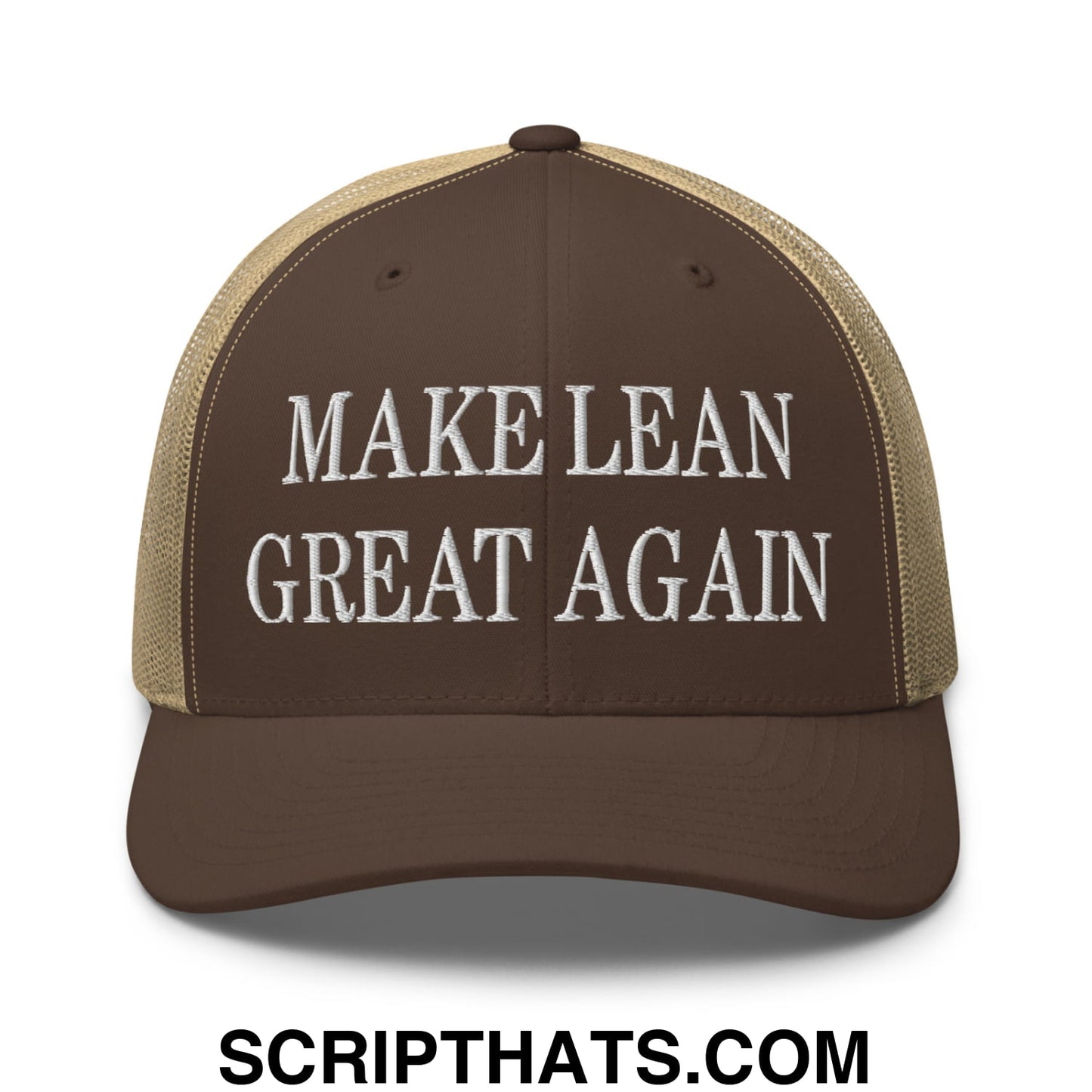 Make Lean Great Again Embroidered Mesh Trucker Hat Brown Khaki