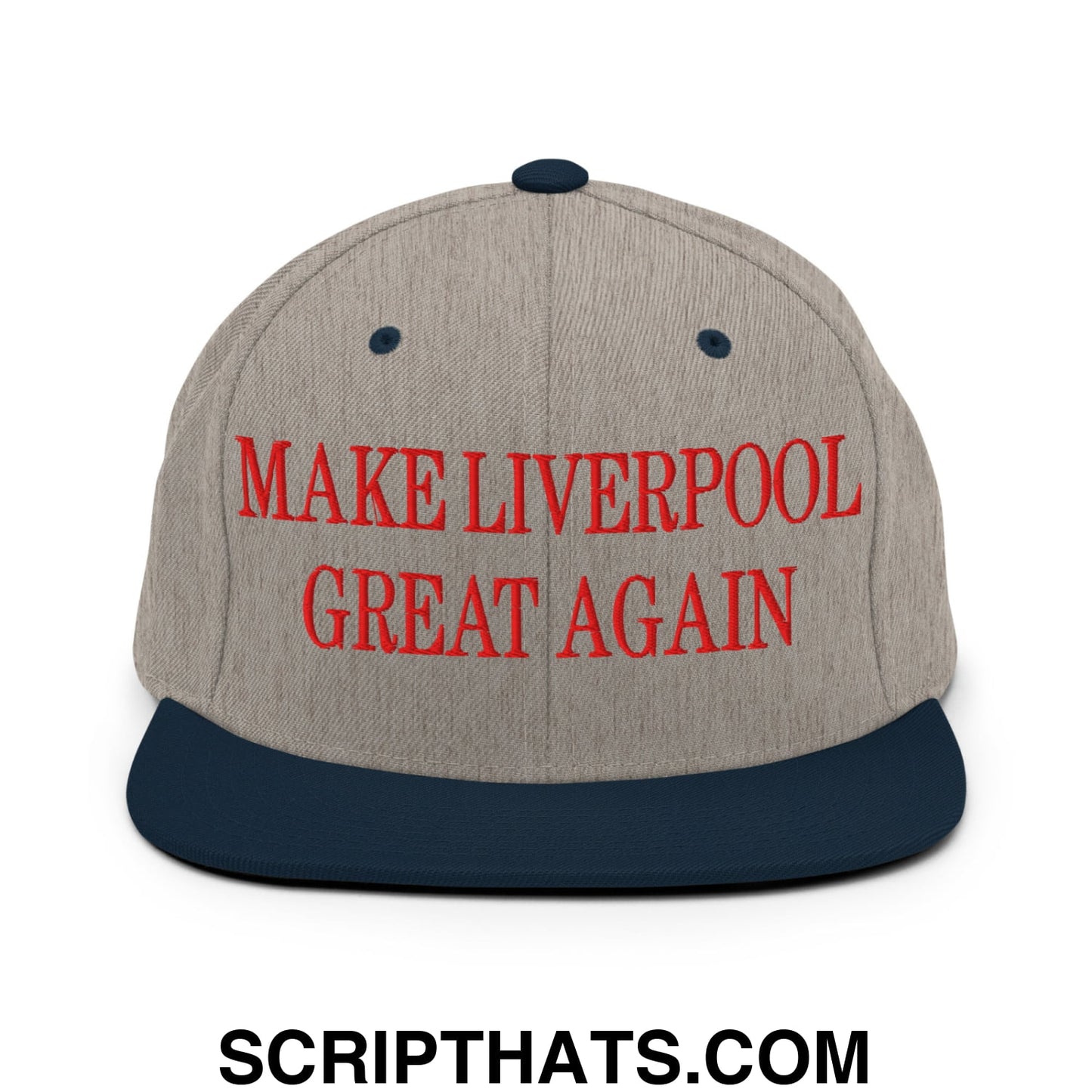 Make Liverpool Great Again Embroidered Flat Bill Brim Snapback Hat Heather Grey Navy