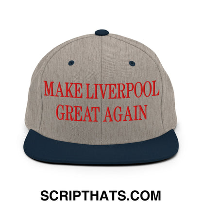 Make Liverpool Great Again Embroidered Flat Bill Brim Snapback Hat Heather Grey Navy