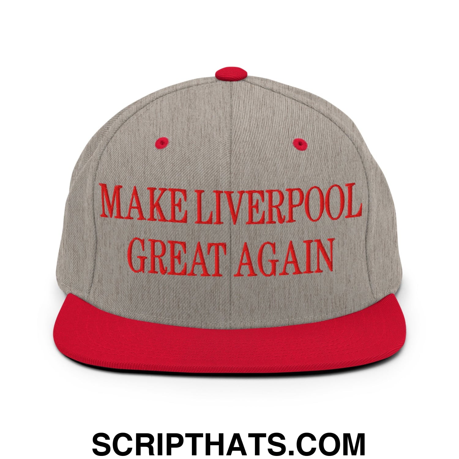Make Liverpool Great Again Embroidered Flat Bill Brim Snapback Hat Heather Grey Red