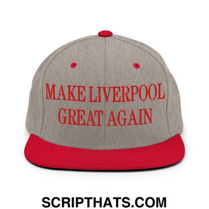 Make Liverpool Great Again Embroidered Flat Bill Brim Snapback Hat Heather Grey Red
