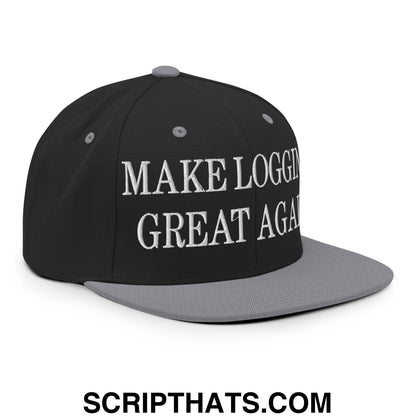 Make Logging Great Again Embroidered Flat Bill Brim Snapback Hat Black Silver