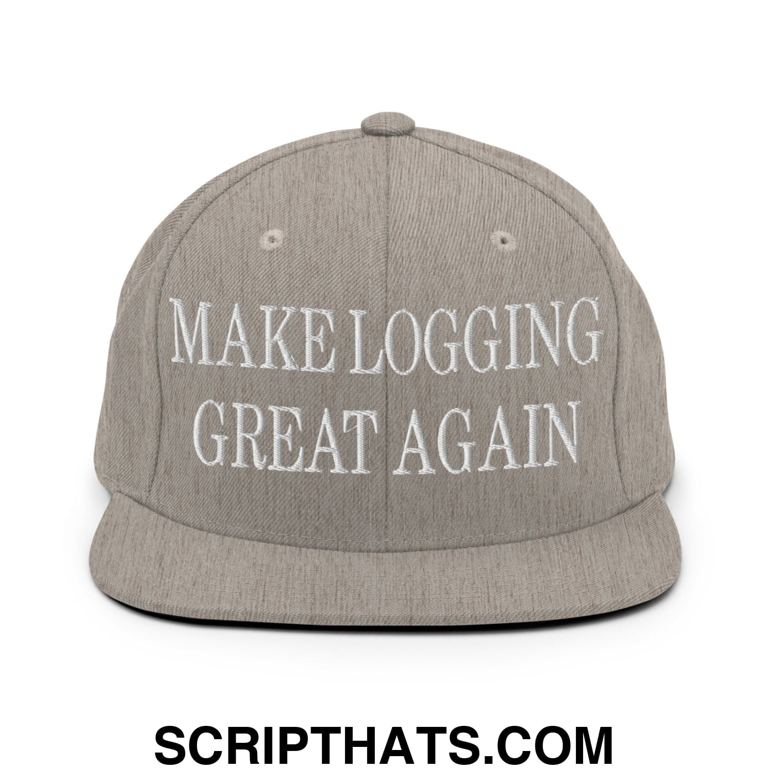 Make Logging Great Again Embroidered Flat Bill Brim Snapback Hat Heather Grey