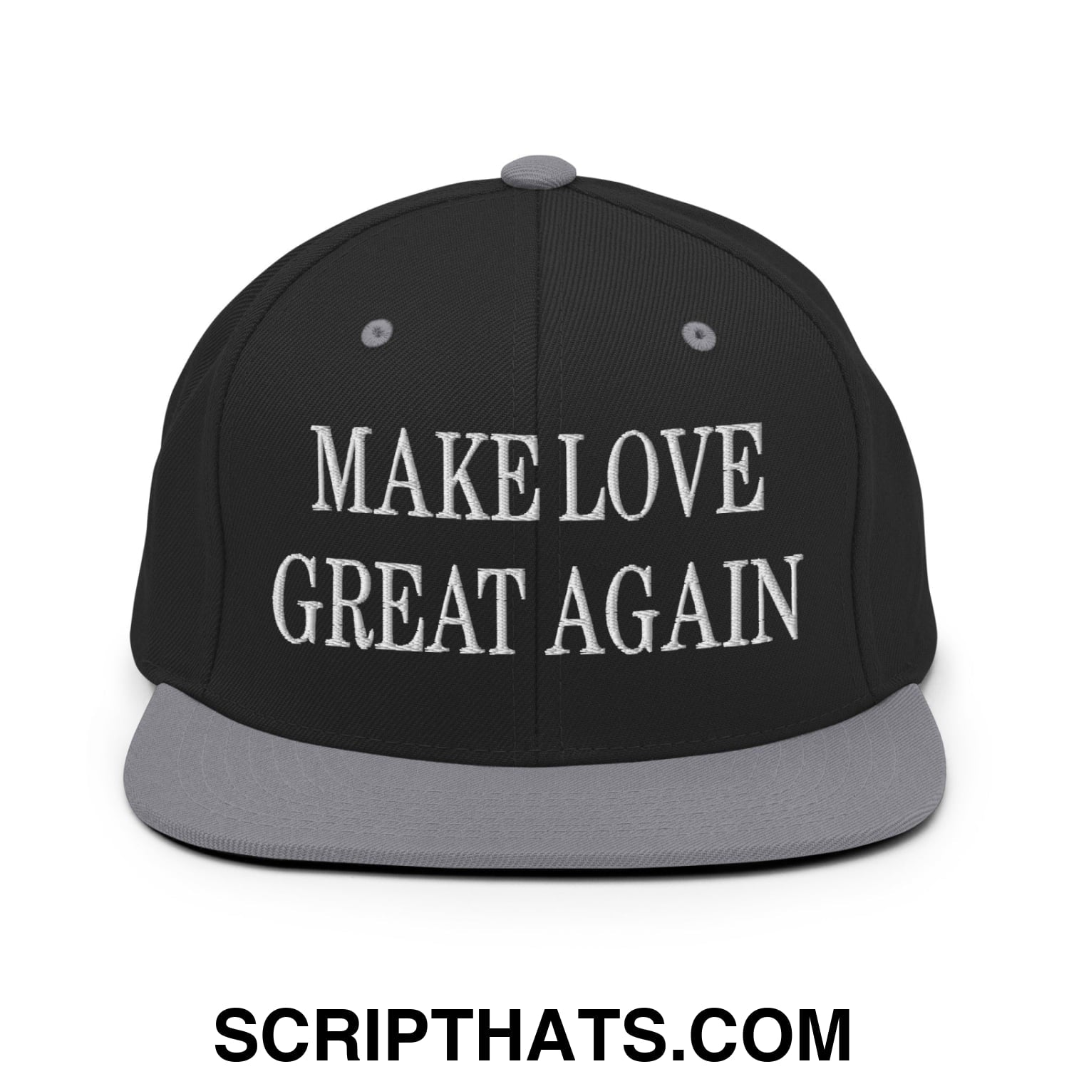 Make Love Great Again Embroidered Flat Bill Brim Snapback Hat Black Silver