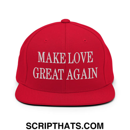 Make Love Great Again Embroidered Flat Bill Brim Snapback Hat Red