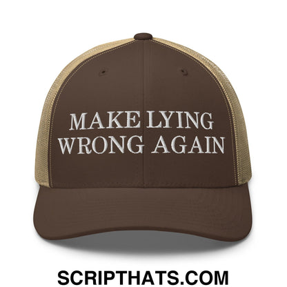 Make Lying Wrong Again Retro Trucker Hat Brown Khaki