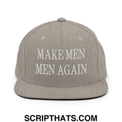 Gray snapback hat with white embroidered text make men men again flat bill brim for casual wear