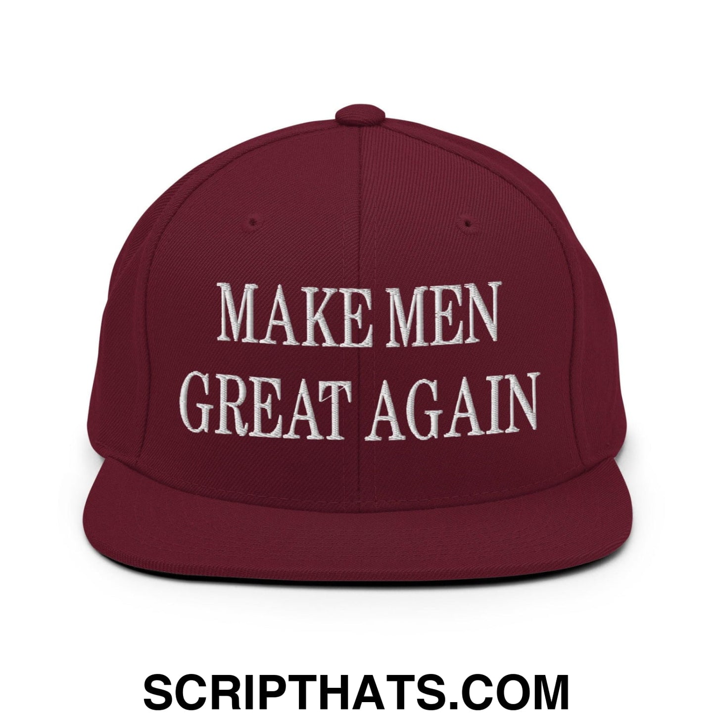 Make Men Great Again Embroidered Flat Bill Brim Snapback Hat Maroon