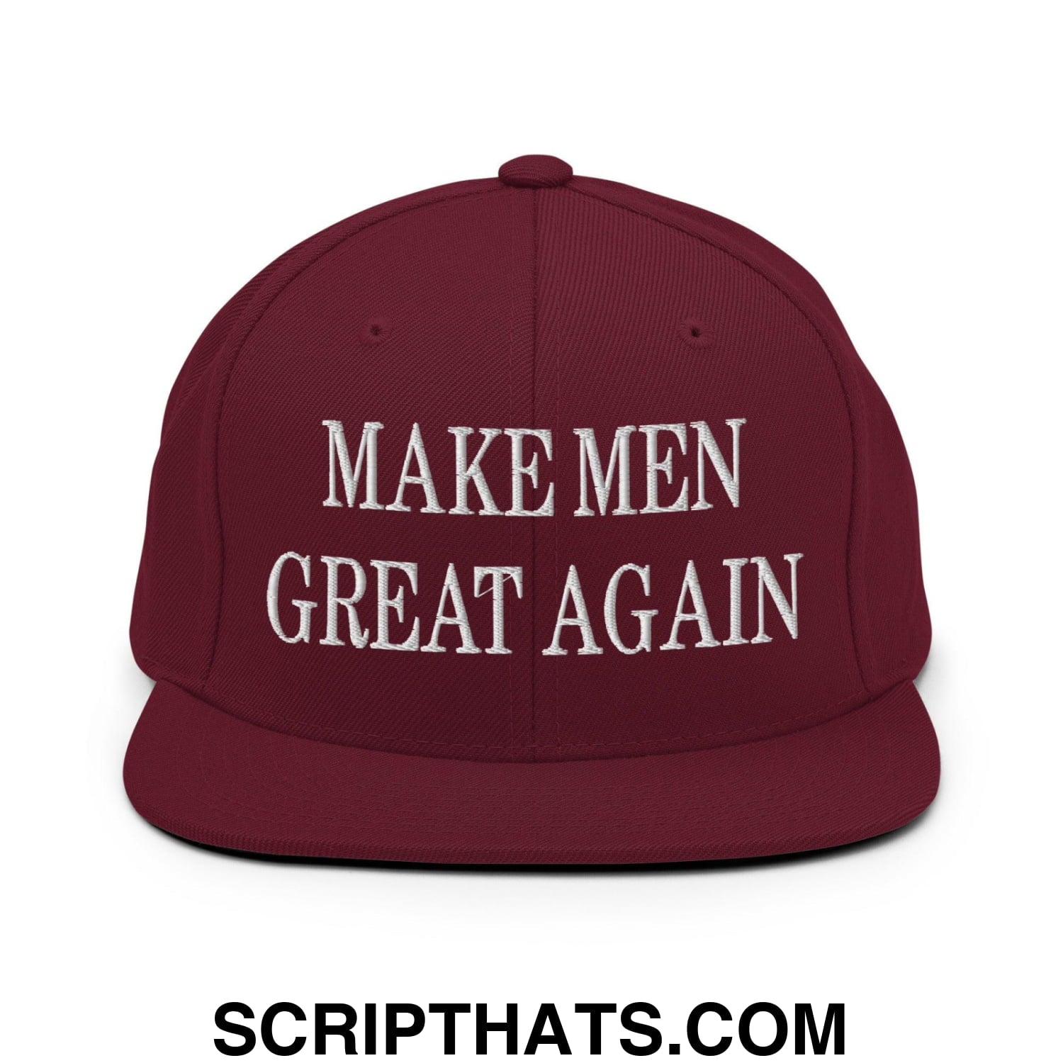 Make Men Great Again Embroidered Flat Bill Brim Snapback Hat Maroon