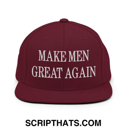 Make Men Great Again Embroidered Flat Bill Brim Snapback Hat Maroon