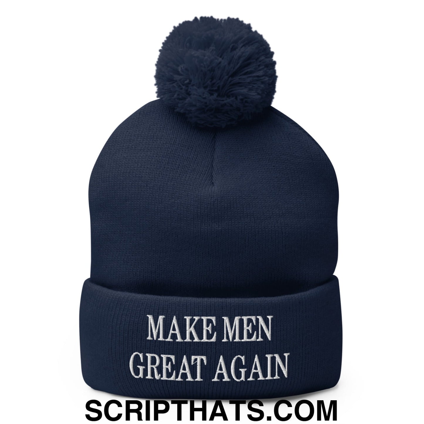 Make Men Great Again Embroidered Pom Pom Knit Beanie Navy