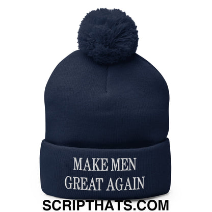 Make Men Great Again Embroidered Pom Pom Knit Beanie Navy