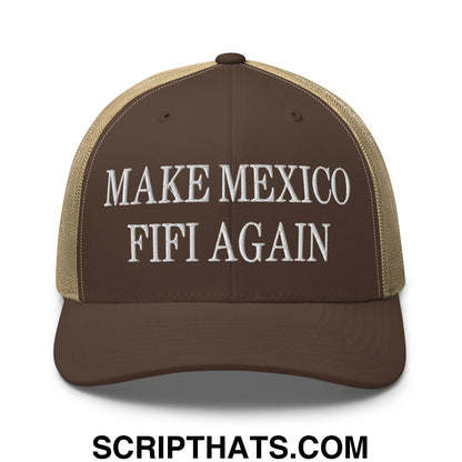 Make Mexico FIFI Again Embroidered Mesh Trucker Hat Brown Khaki