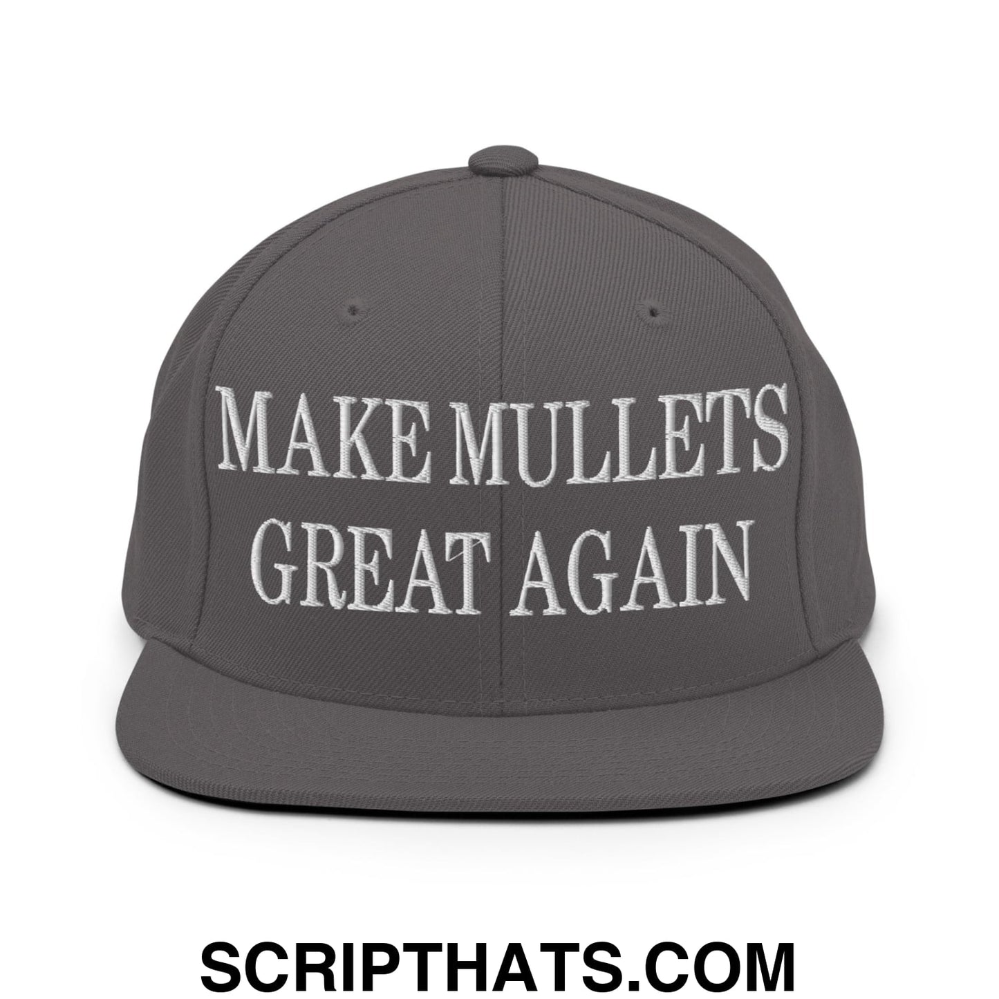 Make Mullets Great Again Embroidered Flat Bill Brim Snapback Hat Dark Grey