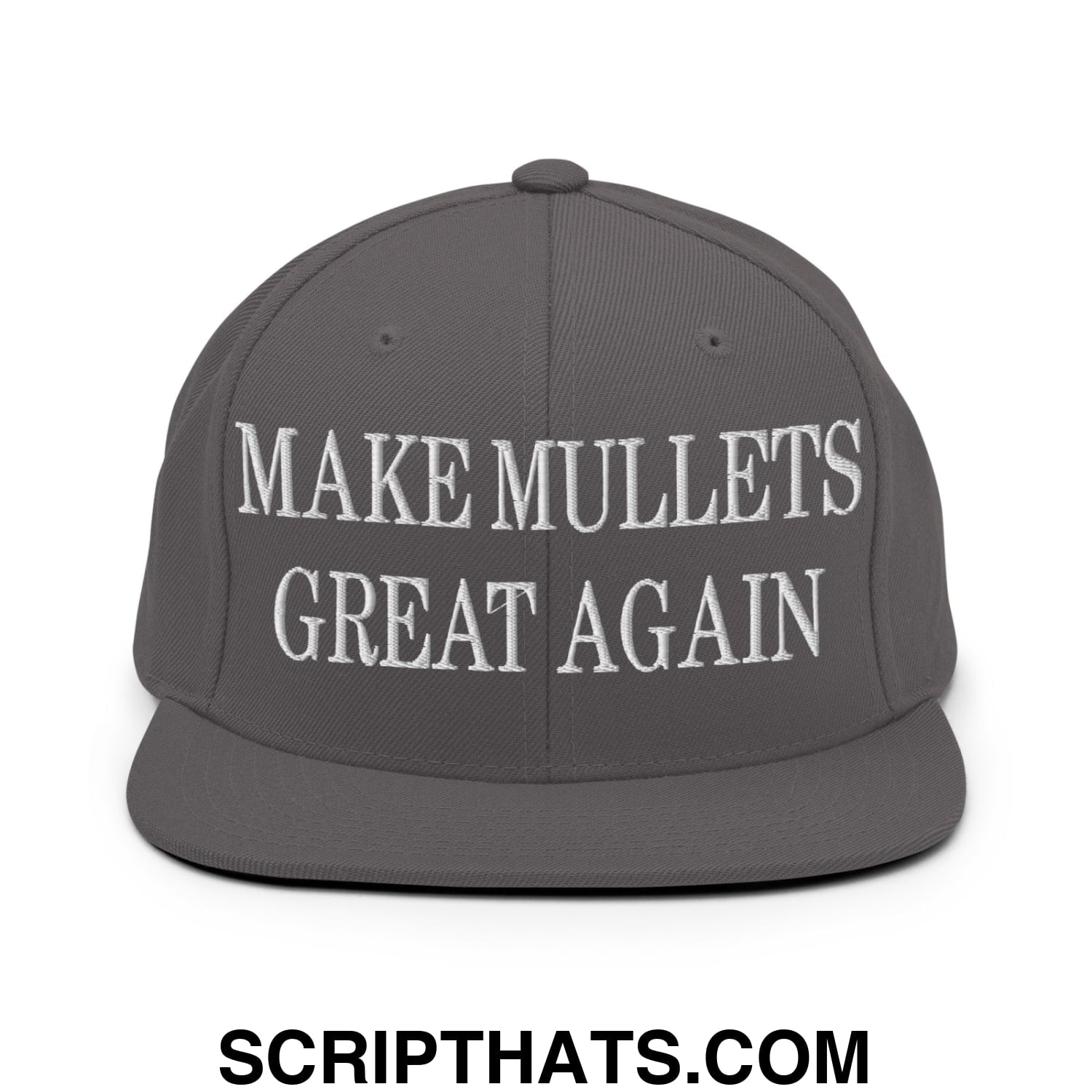 Make Mullets Great Again Embroidered Flat Bill Brim Snapback Hat Dark Grey