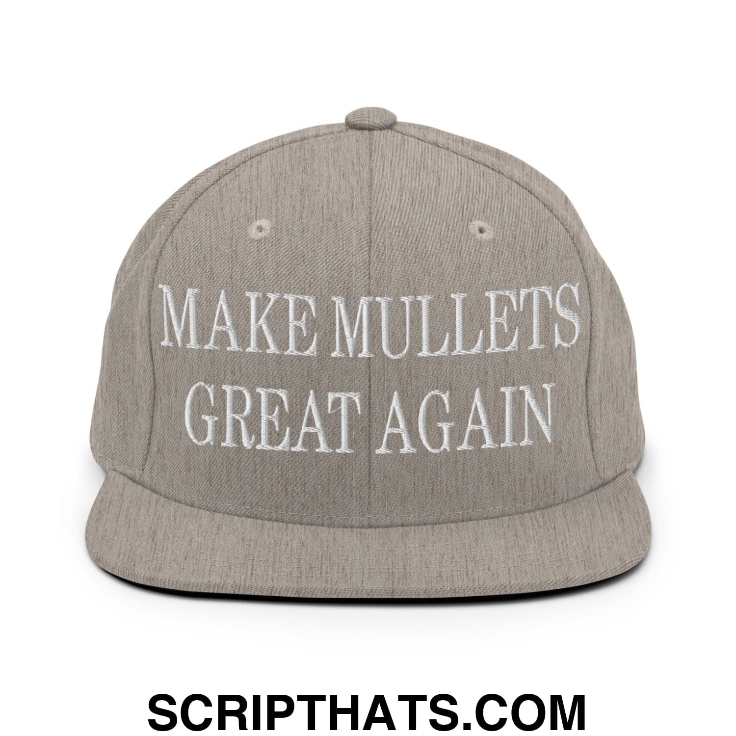 Make Mullets Great Again Embroidered Flat Bill Brim Snapback Hat Heather Grey