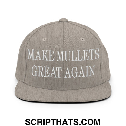 Make Mullets Great Again Embroidered Flat Bill Brim Snapback Hat Heather Grey