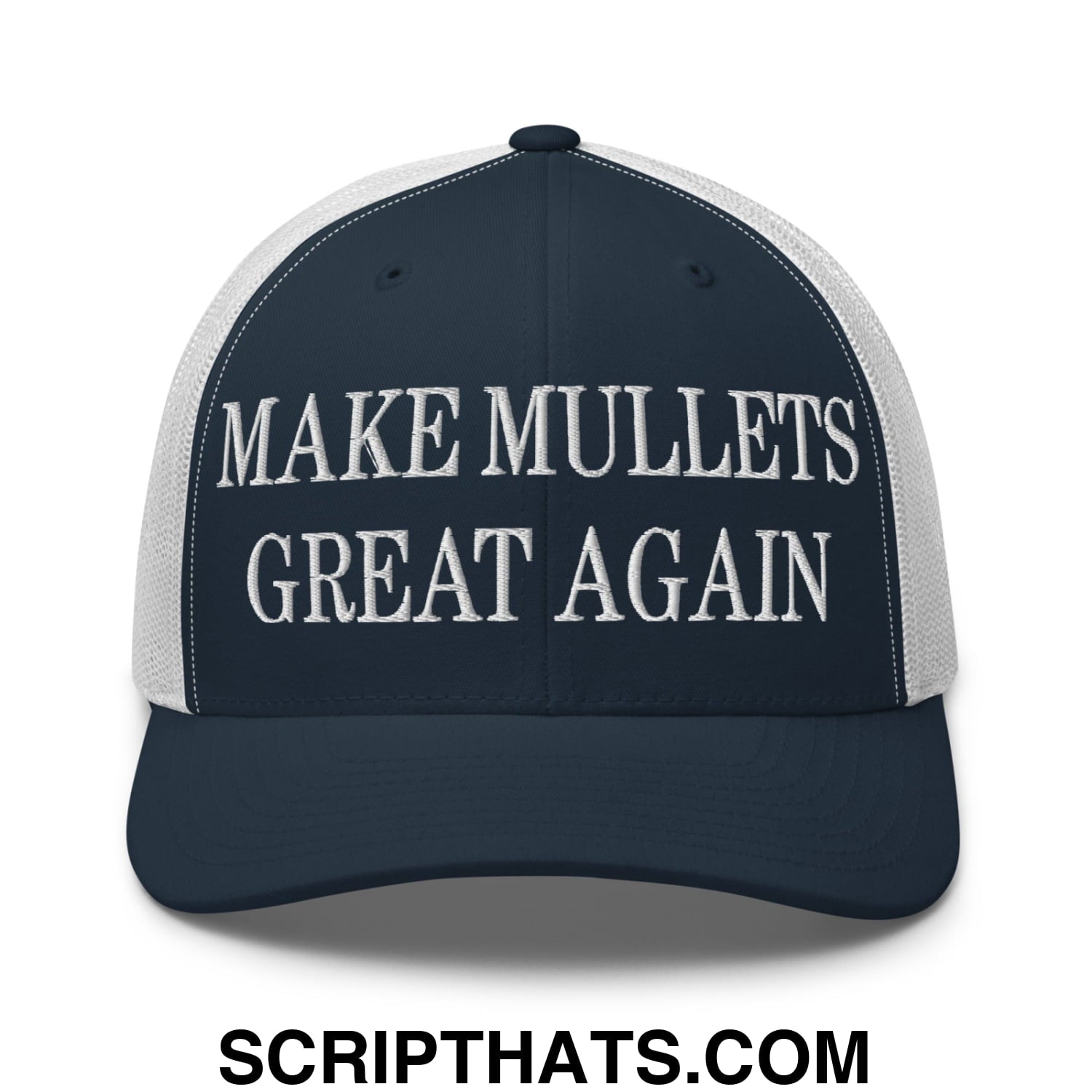 Make Mullets Great Again Embroidered Mesh Trucker Hat Navy White