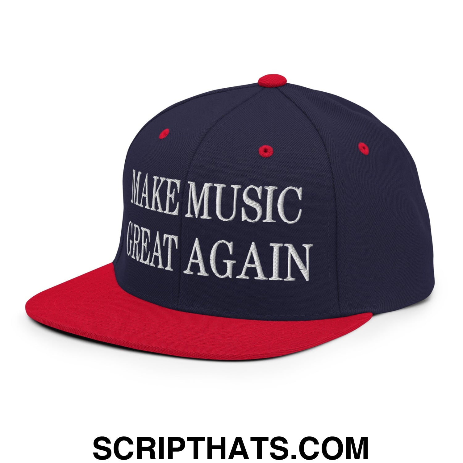 Make Music Great Again Embroidered Flat Bill Brim Snapback Hat Navy Red