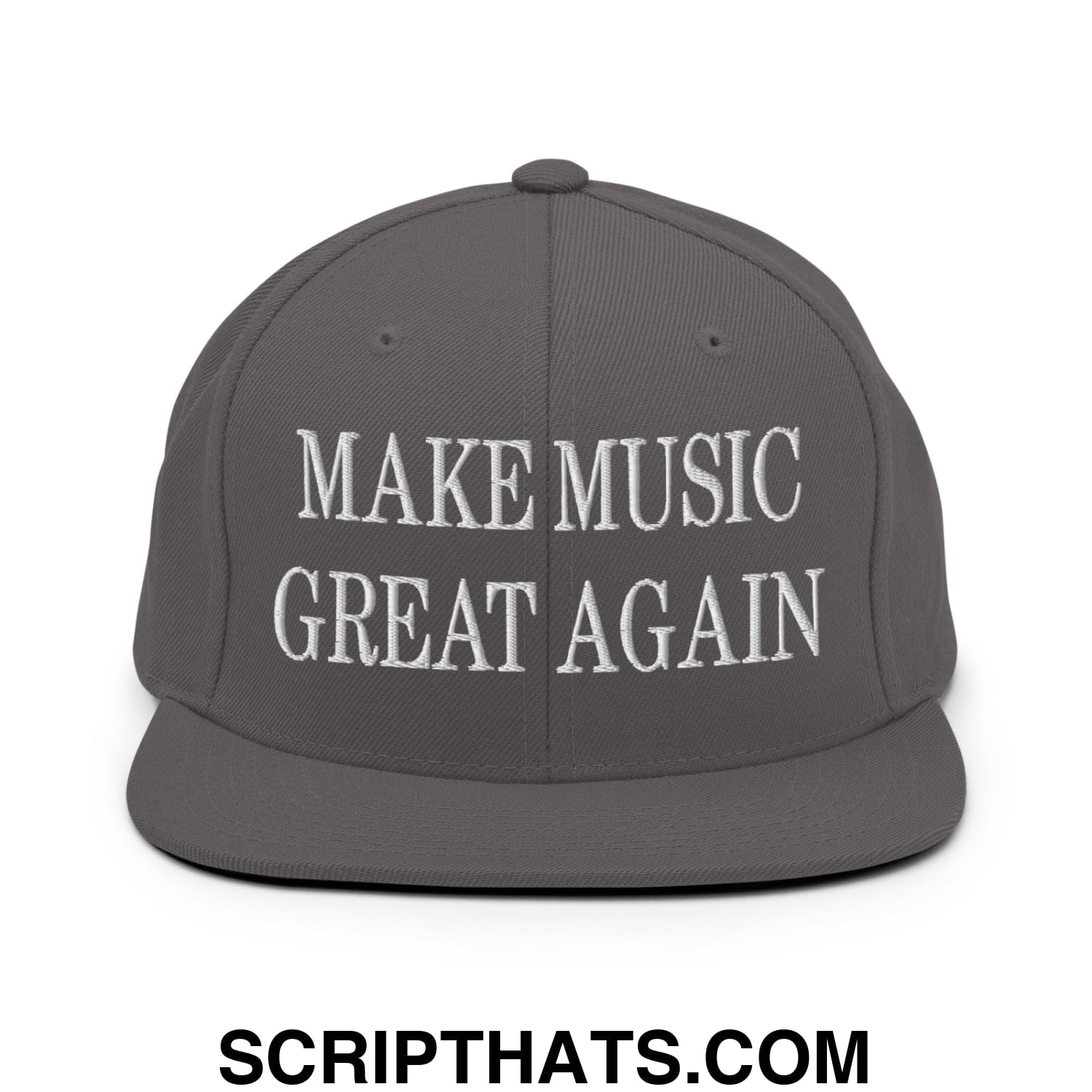 Make Music Great Again Embroidered Flat Bill Brim Snapback Hat Dark Grey