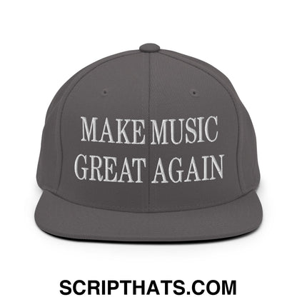 Make Music Great Again Embroidered Flat Bill Brim Snapback Hat Dark Grey
