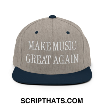 Make Music Great Again Embroidered Flat Bill Brim Snapback Hat Heather Grey Navy