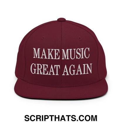 Make Music Great Again Embroidered Flat Bill Brim Snapback Hat Maroon