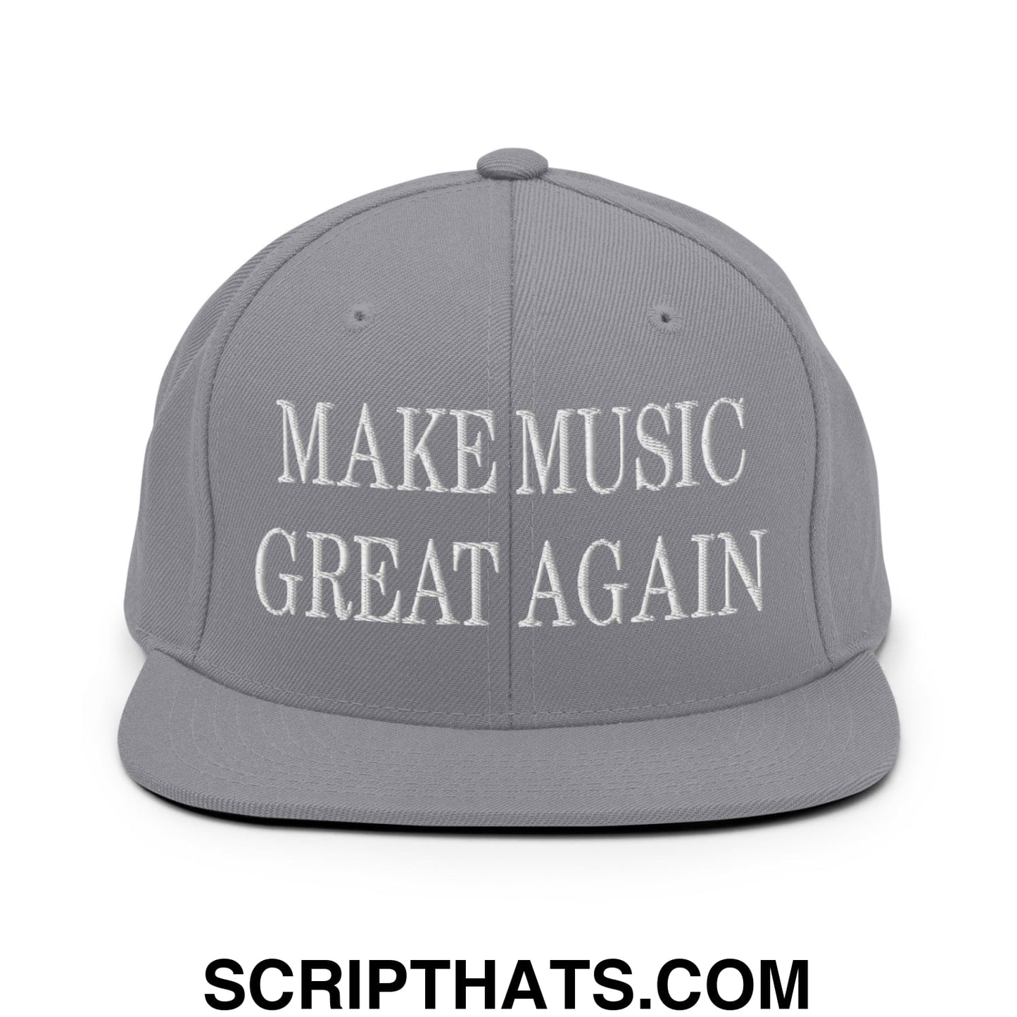 Make Music Great Again Embroidered Flat Bill Brim Snapback Hat Silver