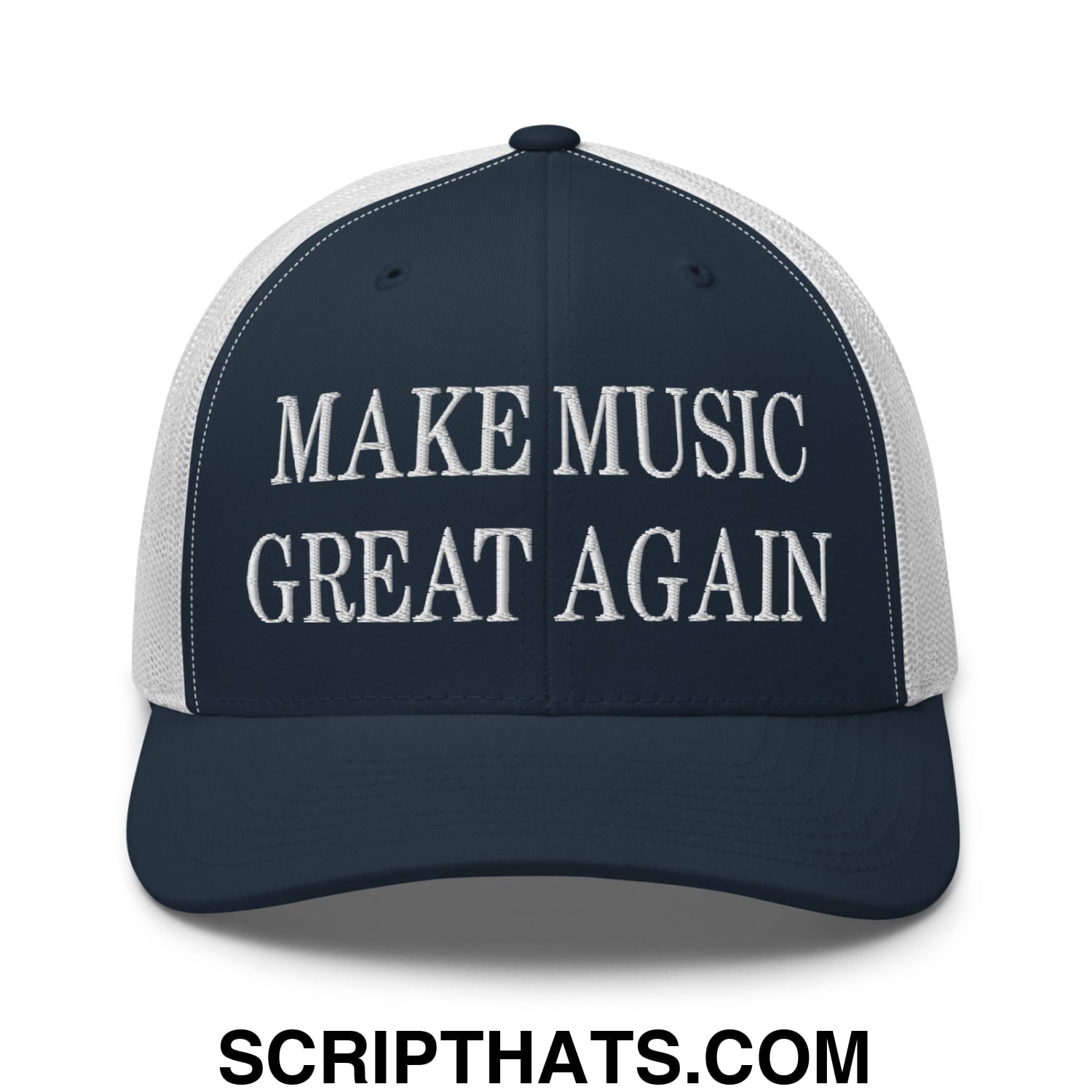 Make Music Great Again Embroidered Mesh Trucker Hat Navy White