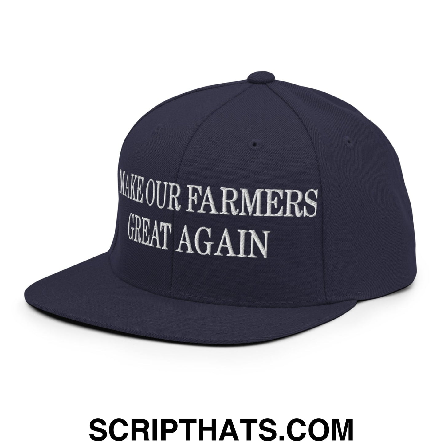 Make Our Farmers Great Again Embroidered Flat Bill Brim Snapback Hat Navy